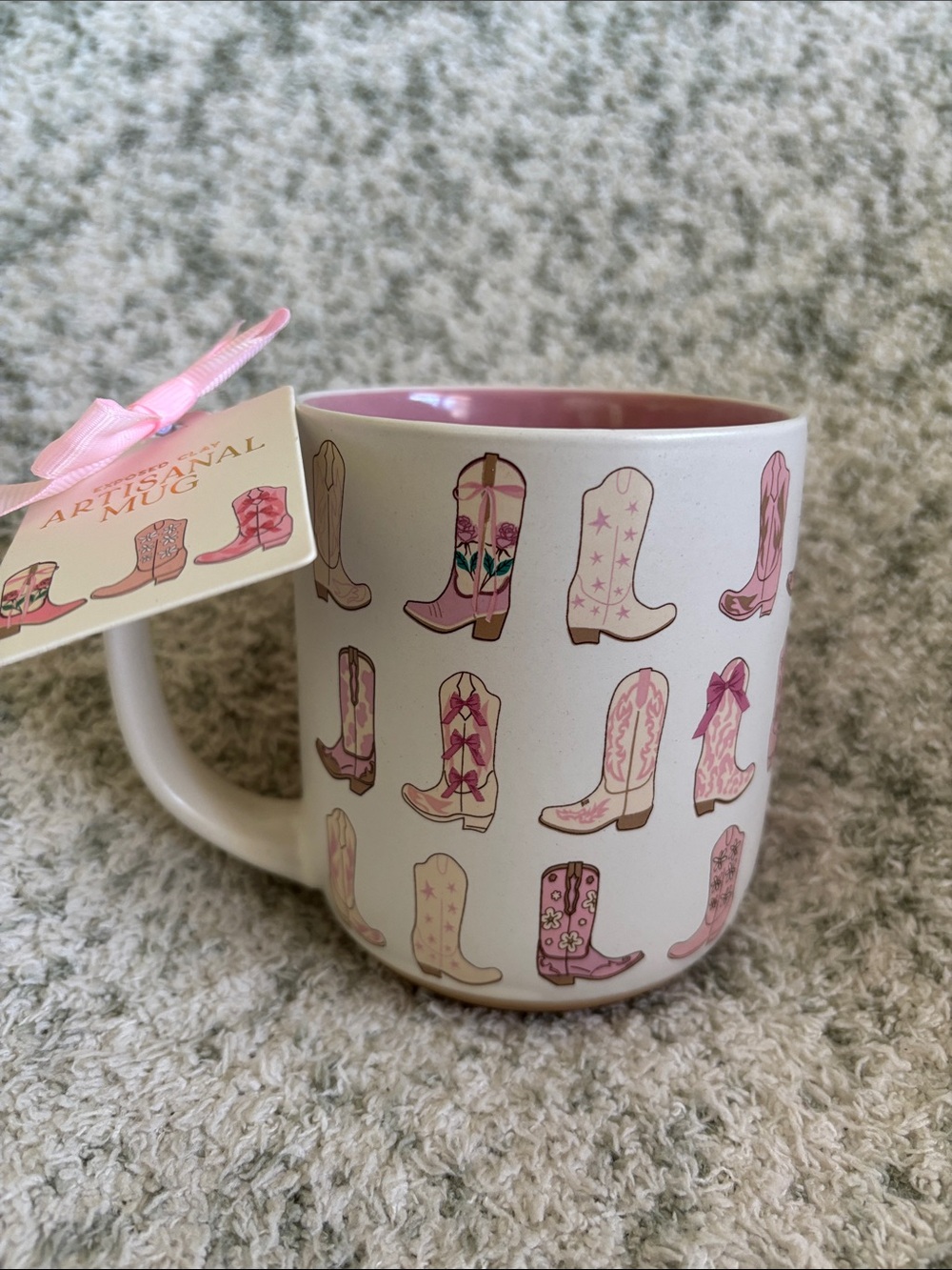 Cute Western Pink Cowboy Boot Design Ceramic Mug - Pink Interior NWT 16oz